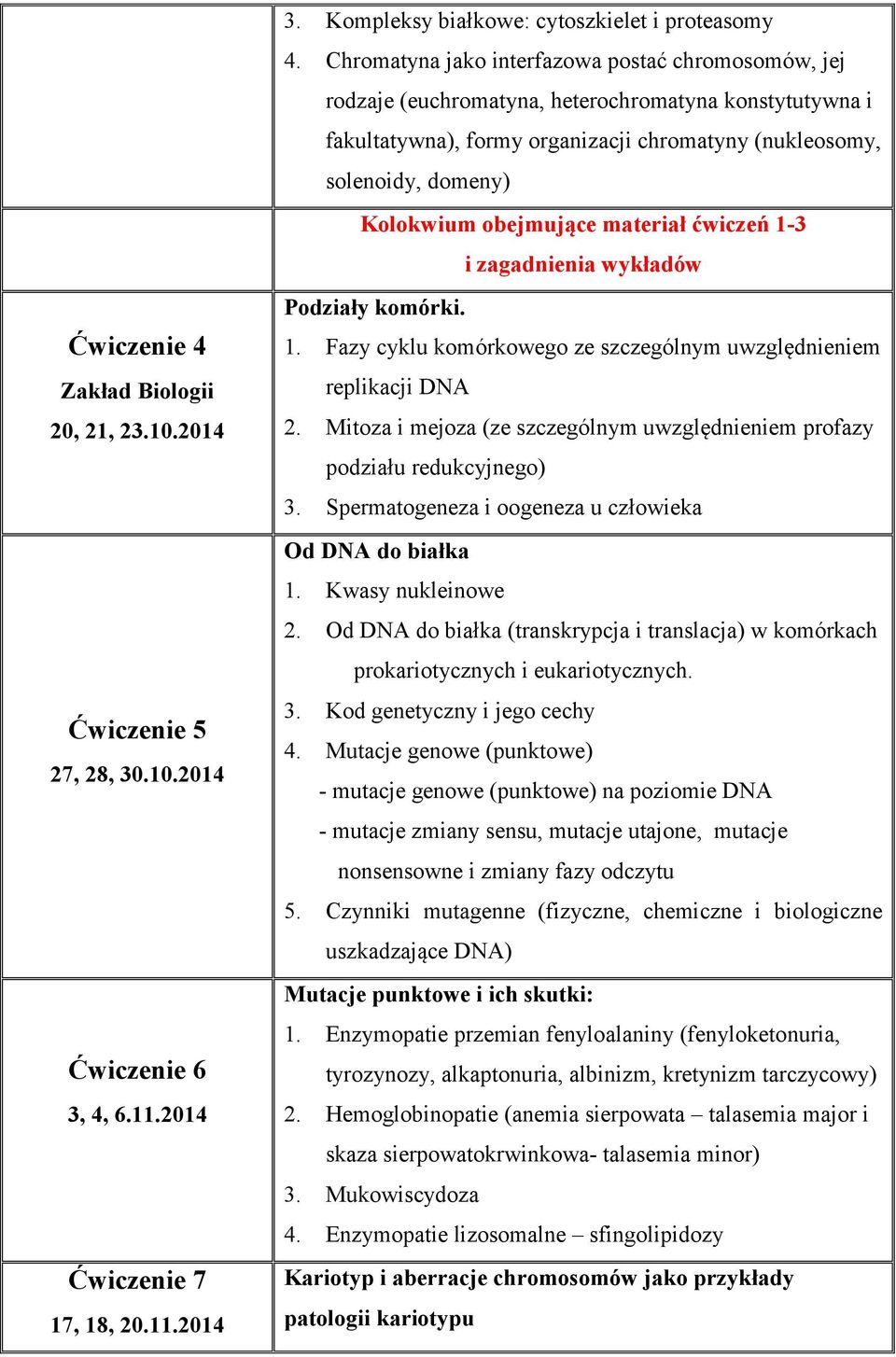 obejmujące materiał ćwiczeń 1-3 i zagadnienia wykładów Podziały komórki. 1. Fazy cyklu komórkowego ze szczególnym uwzględnieniem replikacji DNA 2.