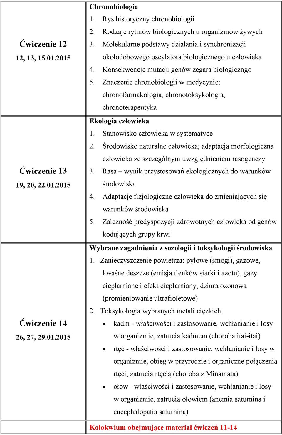 Znaczenie chronobiologii w medycynie: chronofarmakologia, chronotoksykologia, chronoterapeutyka Ekologia człowieka 1. Stanowisko człowieka w systematyce 2.