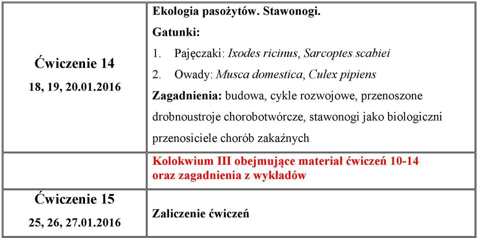 Owady: Musca domestica, Culex pipiens Zagadnienia: budowa, cykle rozwojowe, przenoszone drobnoustroje