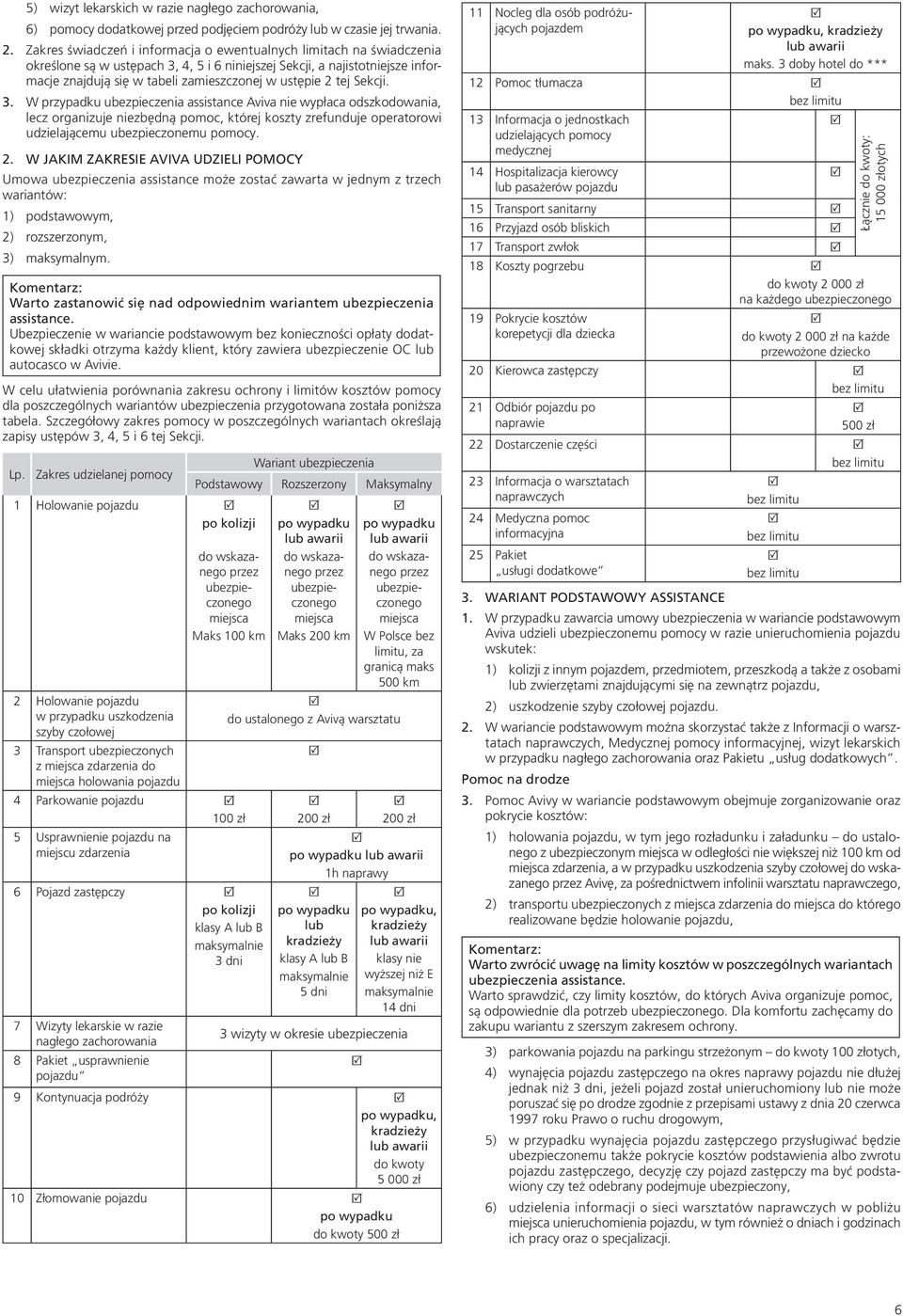 2 tej Sekcji. 3. W przypadku ubezpieczenia assistance Aviva nie wypłaca odszkodowania, lecz organizuje niezbędną pomoc, której koszty zrefunduje operatorowi udzielającemu ubezpieczonemu pomocy. 2.