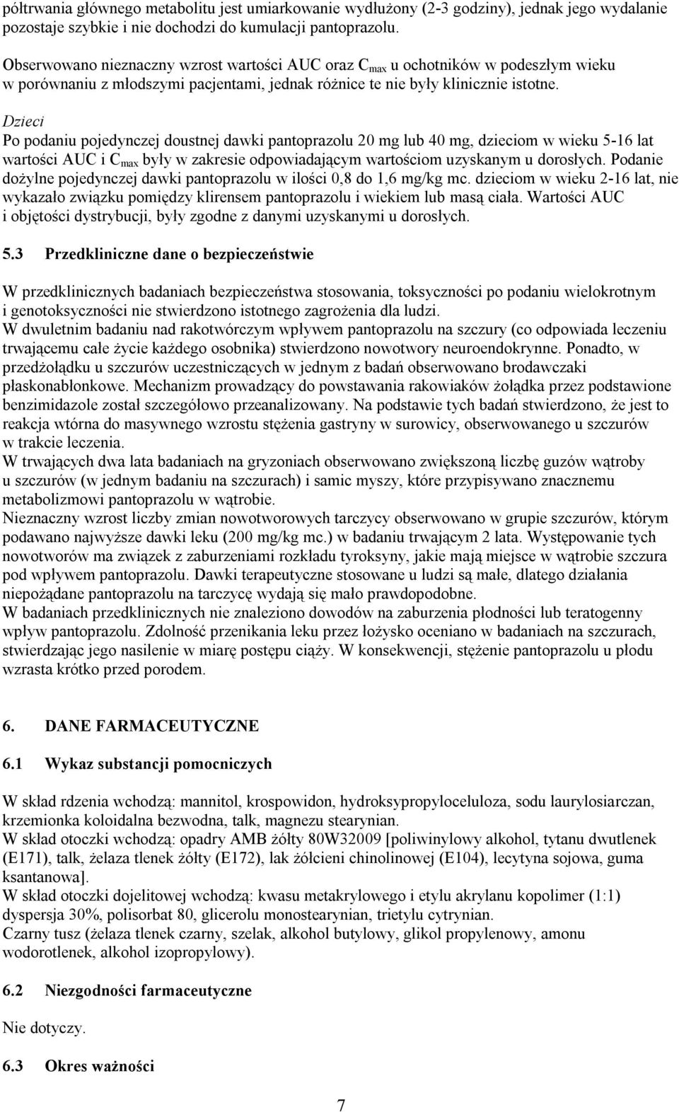 Dzieci Po podaniu pojedynczej doustnej dawki pantoprazolu 20 mg lub 40 mg, dzieciom w wieku 5-16 lat wartości AUC i C max były w zakresie odpowiadającym wartościom uzyskanym u dorosłych.