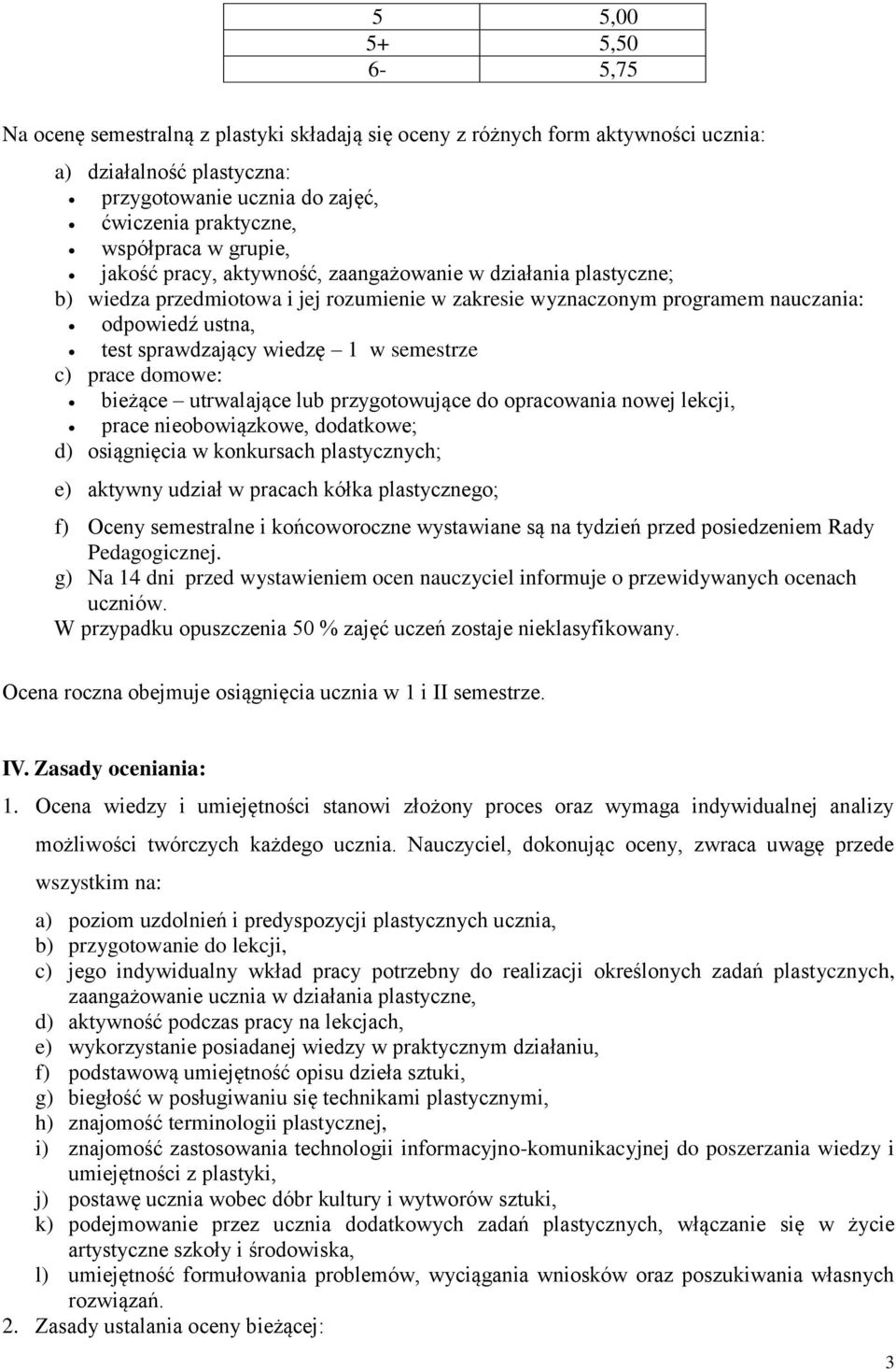 w semestrze c) prace domowe: bieżące utrwalające lub przygotowujące do opracowania nowej lekcji, prace nieobowiązkowe, dodatkowe; d) osiągnięcia w konkursach plastycznych; e) aktywny udział w pracach