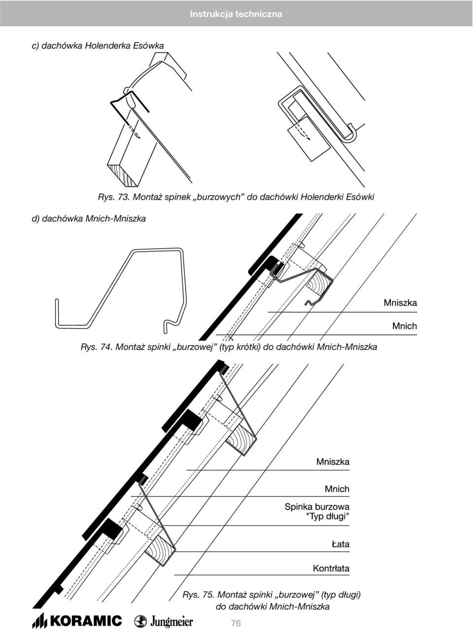 Monta spinki burzowej (typ krótki) do dachówki Mnich-Mniszka Rys.