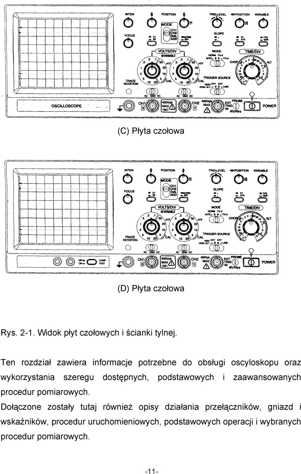 dostępnych, podstawowych i zaawansowanych procedur pomiarowych.