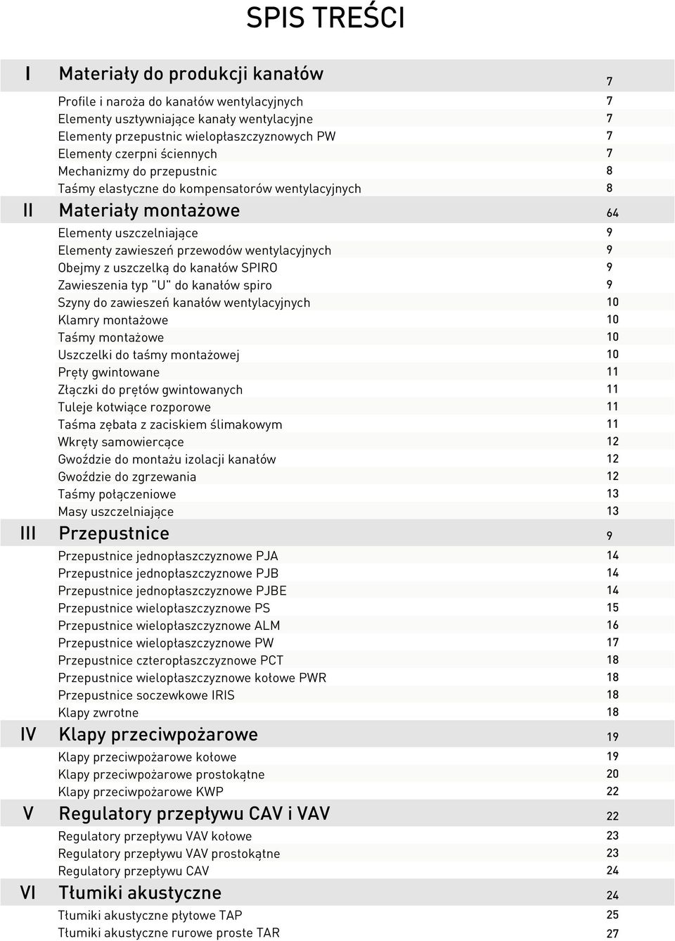 Obejmy z uszczelką do kanałów SPIRO 9 Zawieszenia typ "U" do kanałów spiro 9 Szyny do zawieszeń kanałów wentylacyjnych 10 Klamry montażowe 10 Taśmy montażowe 10 Uszczelki do taśmy montażowej 10 Pręty