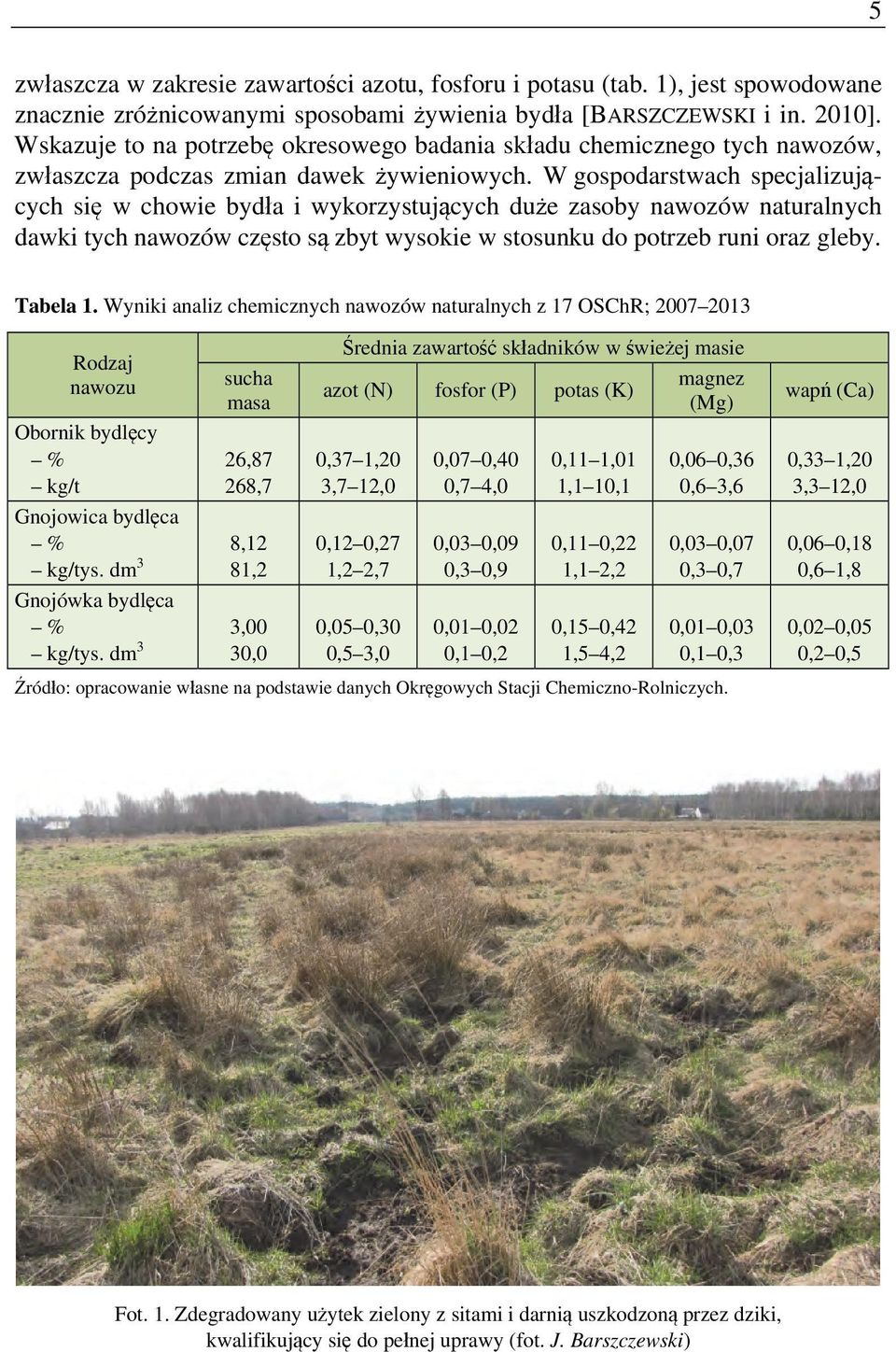 W gospodarstwach specjalizujących się w chowie bydła i wykorzystujących duże zasoby nawozów naturalnych dawki tych nawozów często są zbyt wysokie w stosunku do potrzeb runi oraz gleby. Tabela 1.