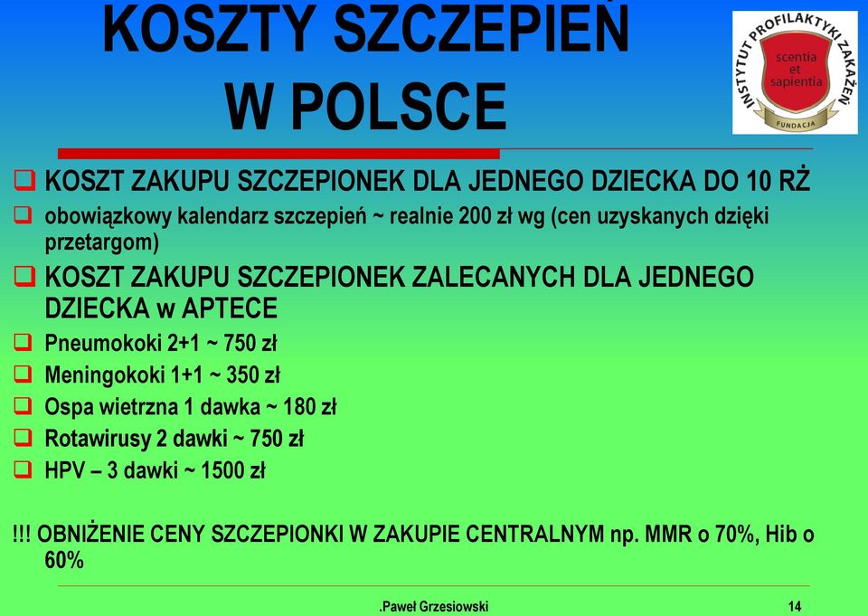 APTECE Pneumokoki 2+1 ~ 750 zł Meningokoki 1+1 ~ 350 zł Ospa wietrzna 1 dawka ~ 180 zł Rotawirusy 2 dawki ~ 750 zł