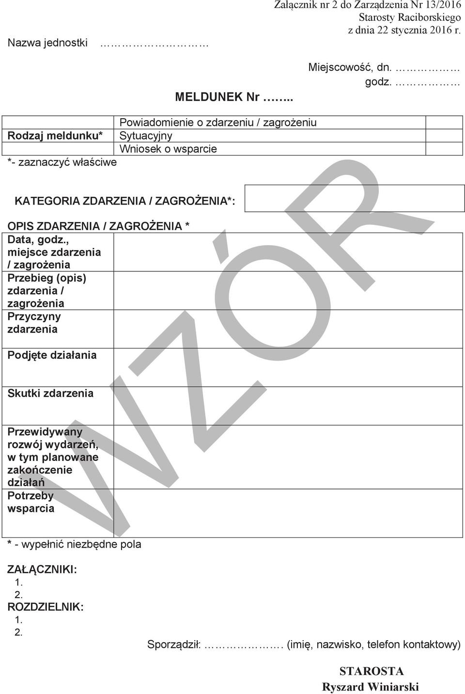 ZDARZENIA / ZAGROŻENIA * Data, godz.