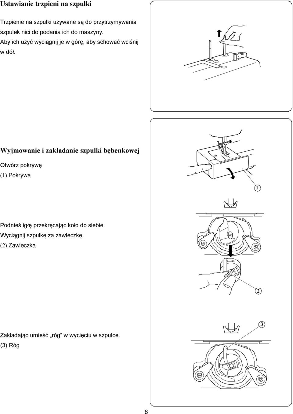 Wyjmowanie i zakładanie szpulki bębenkowej Otwórz pokrywę () Pokrywa Podnieś igłę przekręcając