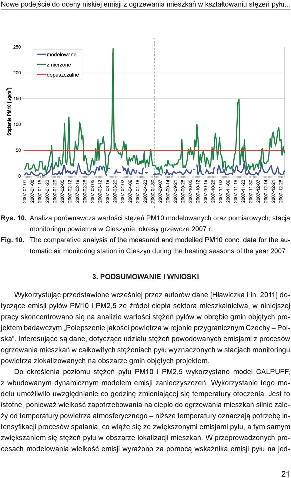 The comparative analysis of the measured and modelled PM10 conc. data for the automatic air monitoring station in Cieszyn during the heating seasons of the year 2007 3.