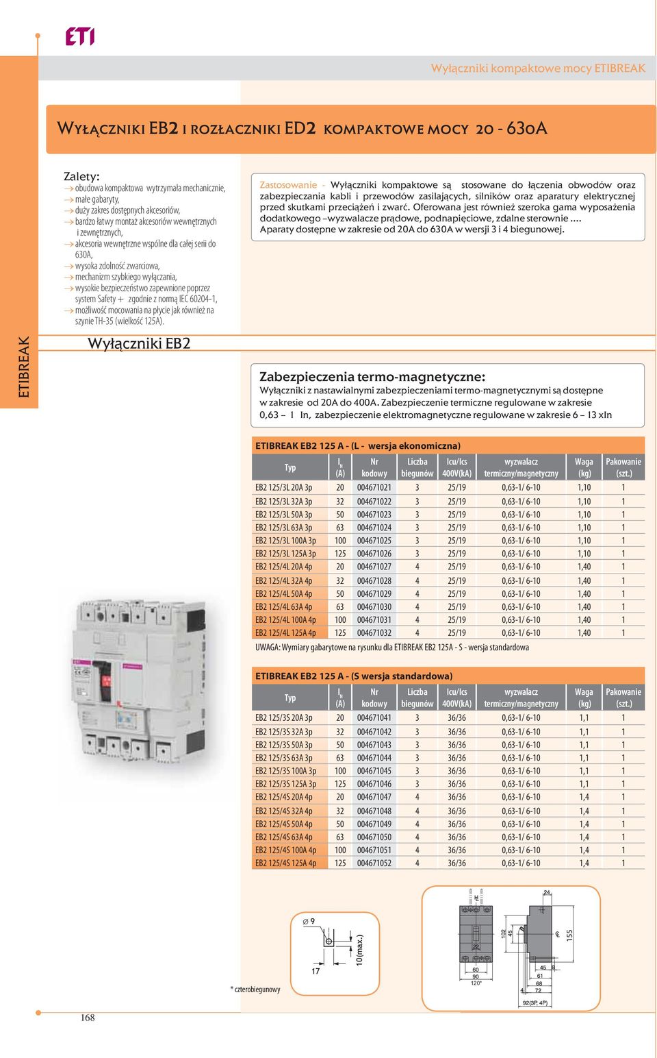 poprzez system Safety + zgodnie z normą IEC 60204-1, możliwość mocowania na płycie jak również na szynie TH-35 (wielkość 125A).