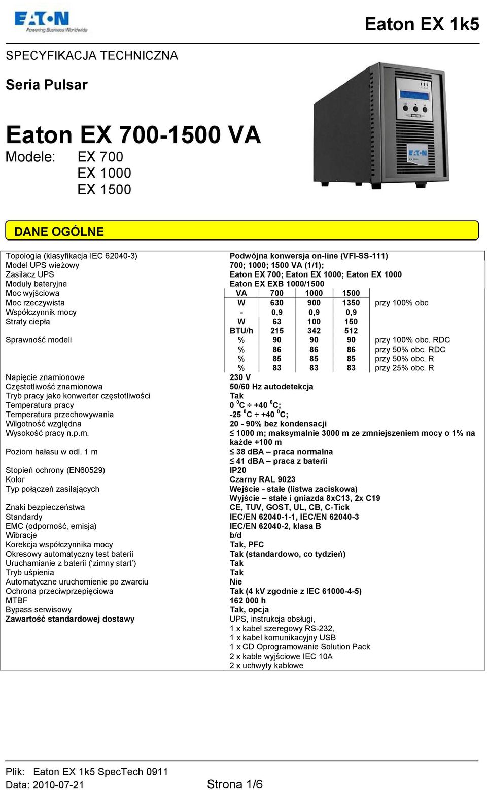 Współczynnik mocy - 0,9 0,9 0,9 Straty ciepła W 63 100 150 BTU/h 215 342 512 Sprawność modeli % 90 90 90 przy 100% obc. RDC % 86 86 86 przy 50% obc. RDC % 85 85 85 przy 50% obc.