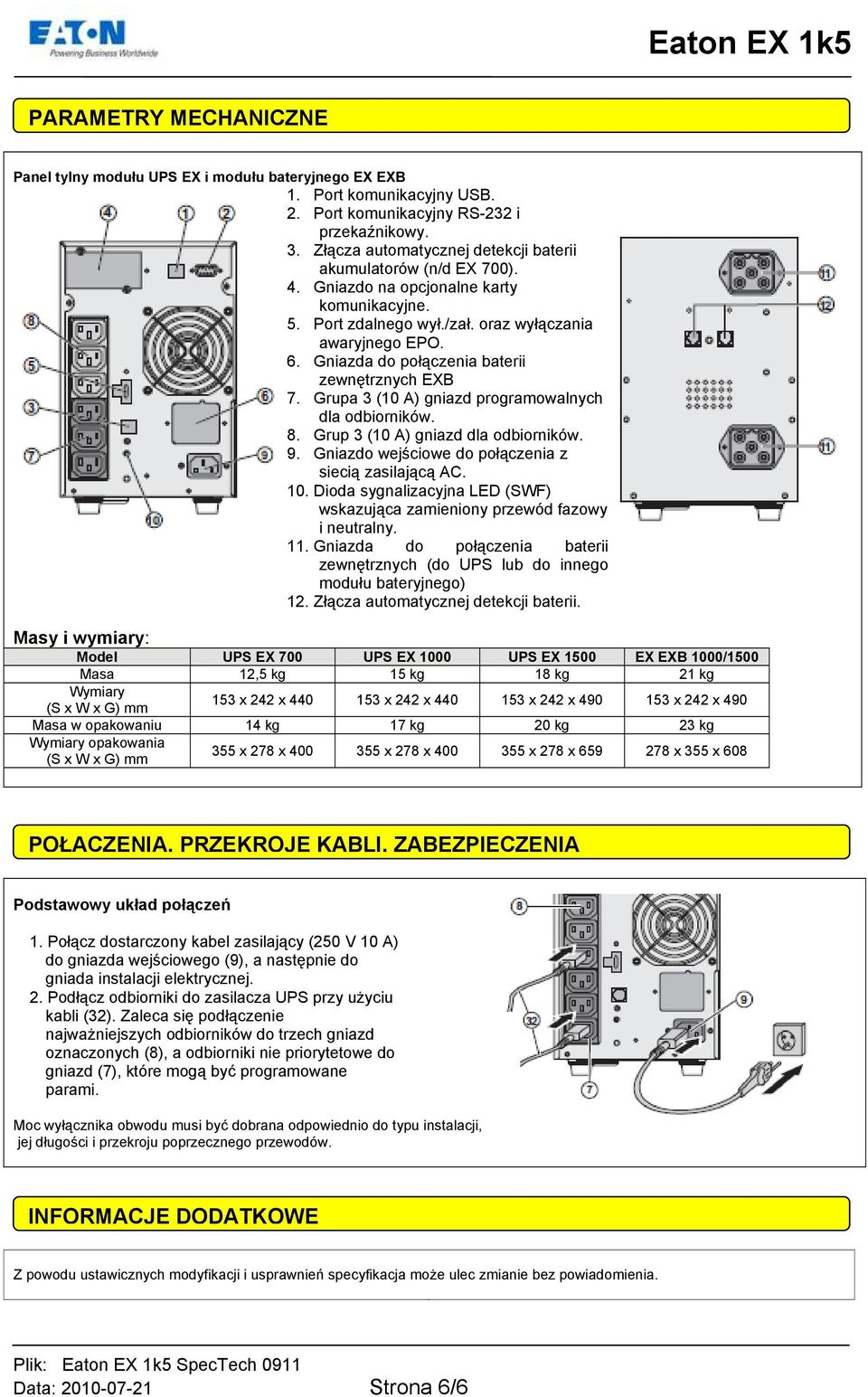 Gniazda do połączenia baterii zewnętrznych EXB 7. Grupa 3 (10 A) gniazd programowalnych dla odbiorników. 8. Grup 3 (10 A) gniazd dla odbiorników. 9.