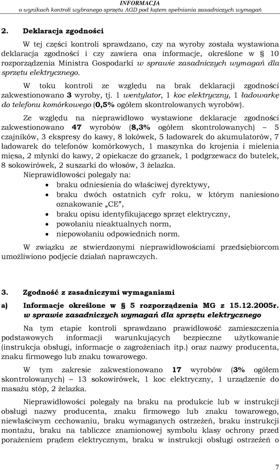 1 wentylator, 1 koc elektryczny, 1 ładowarkę do telefonu komórkowego (0,5% ogółem skontrolowanych wyrobów).