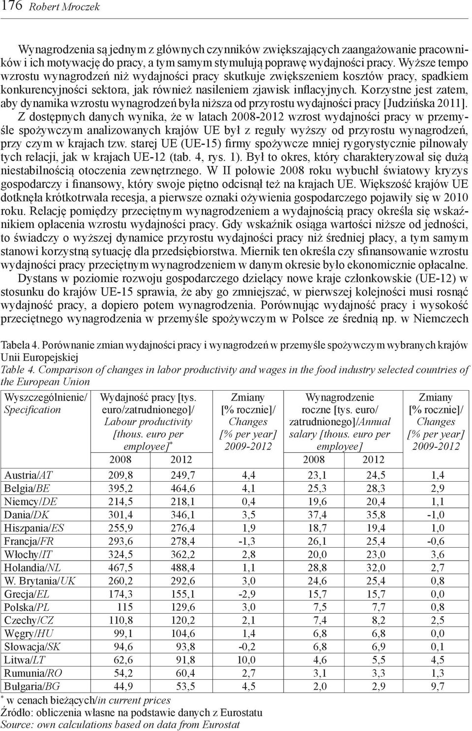 Korzystne jest zatem, aby dynamika wzrostu wynagrodzeń była niższa od przyrostu wydajności pracy [Judzińska 2011].