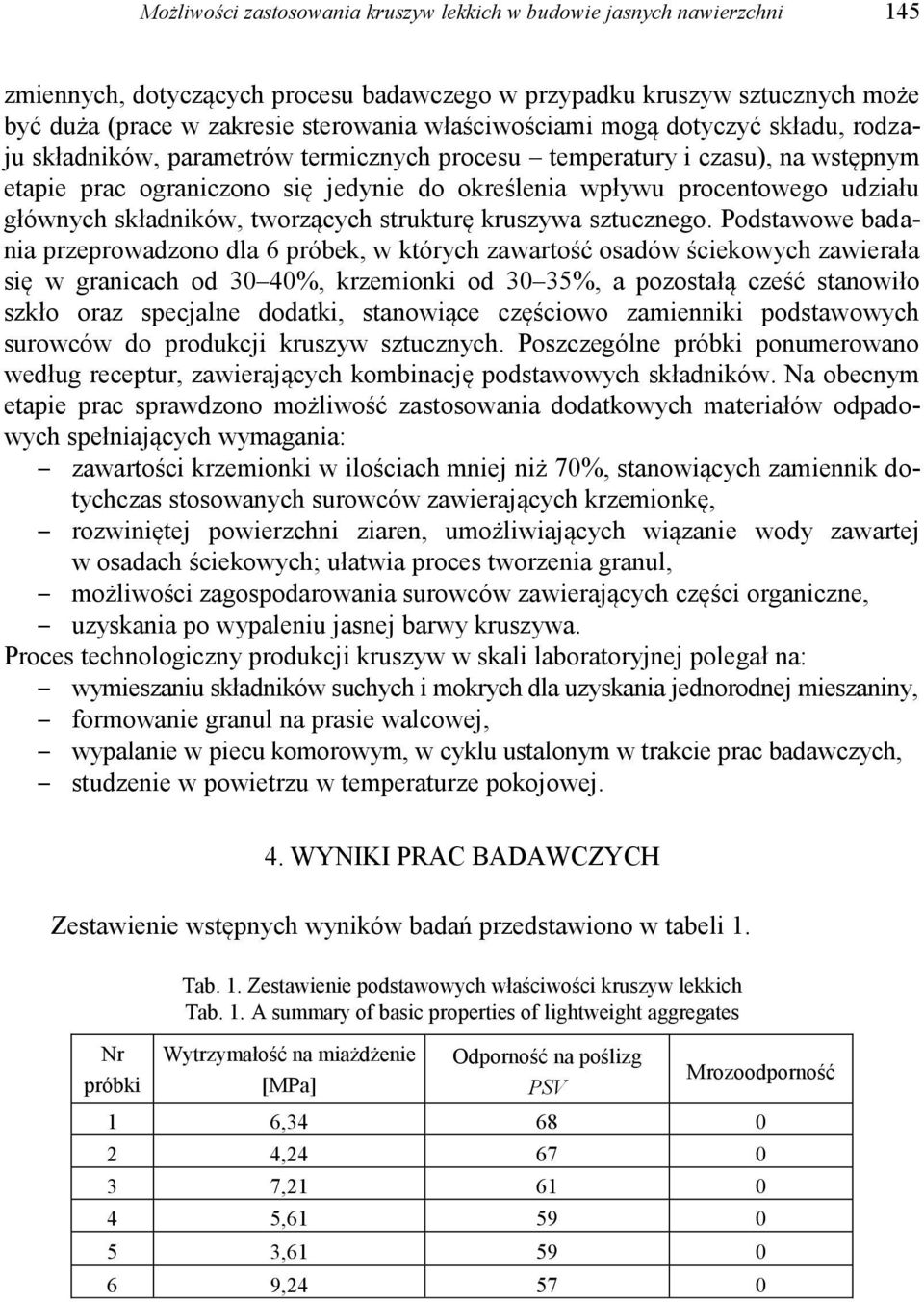 głównych składników, tworzących strukturę kruszywa sztucznego.