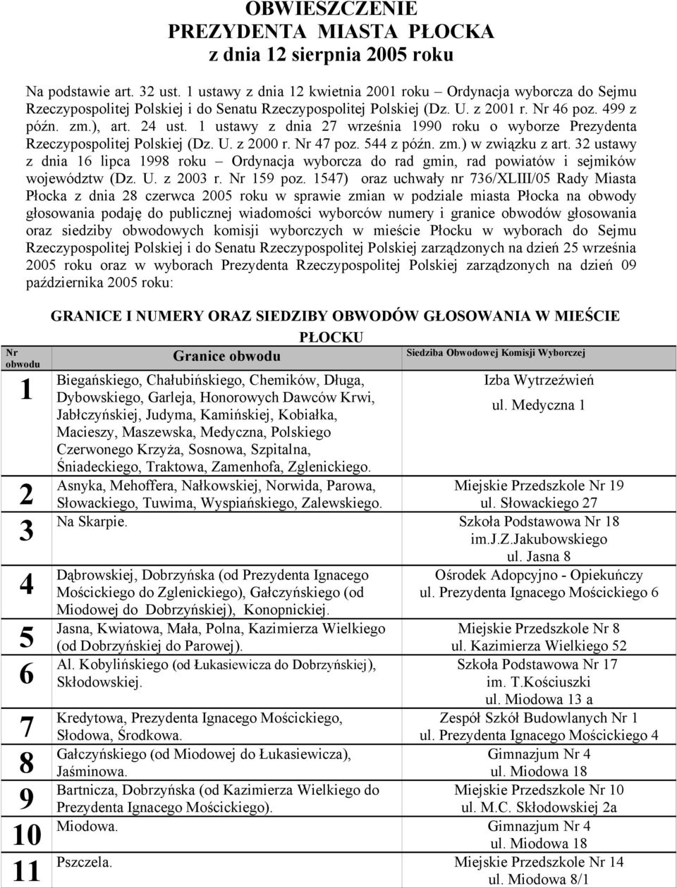 1 ustawy z dnia 27 września 1990 roku o wyborze Prezydenta Rzeczypospolitej Polskiej (Dz. U. z 2000 r. Nr 47 poz. 544 z późn. zm.) w związku z art.