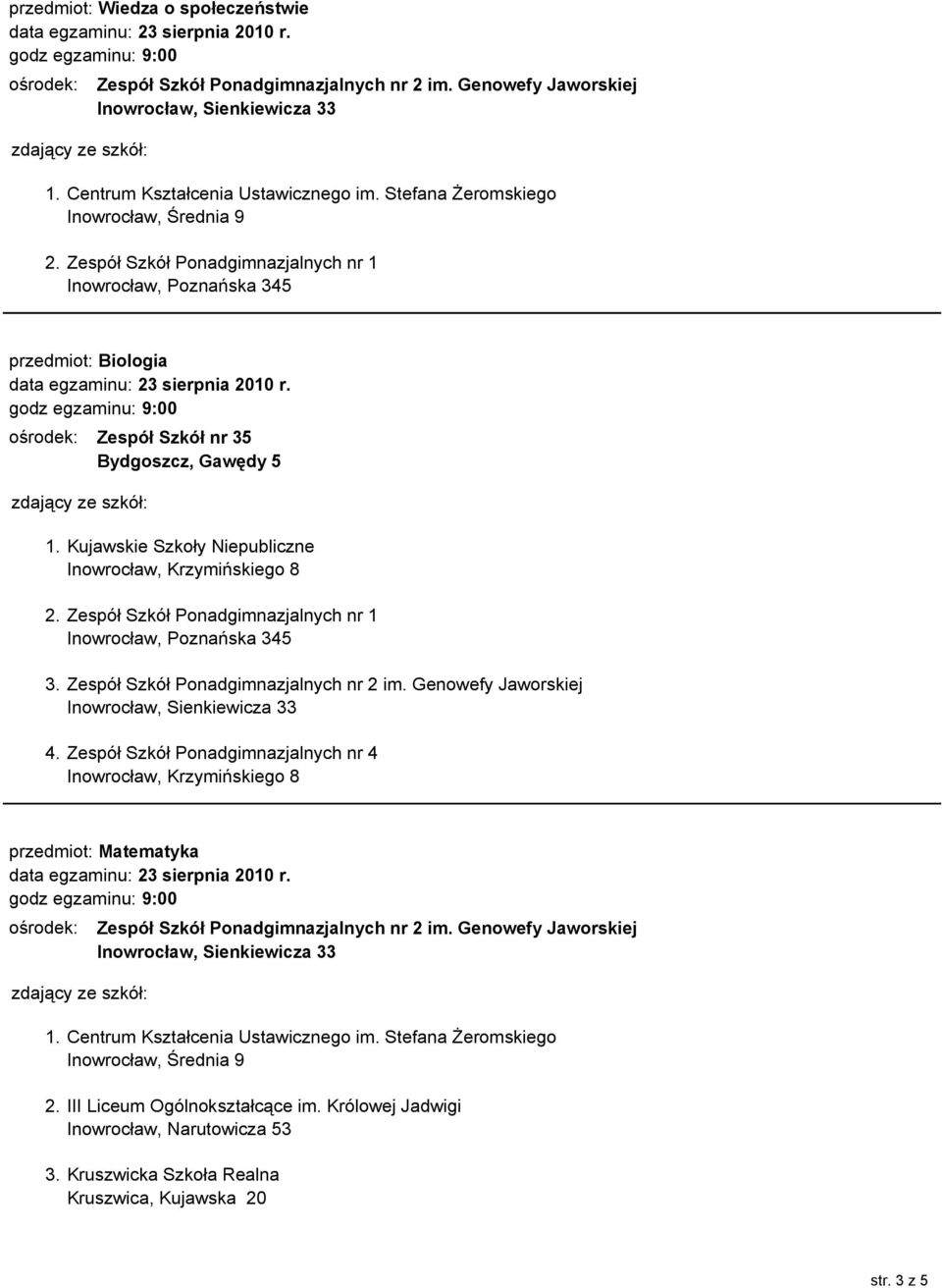 Zespół Szkół Ponadgimnazjalnych nr 1 3. Zespół Szkół Ponadgimnazjalnych nr 2 im. Genowefy Jaworskiej 4.