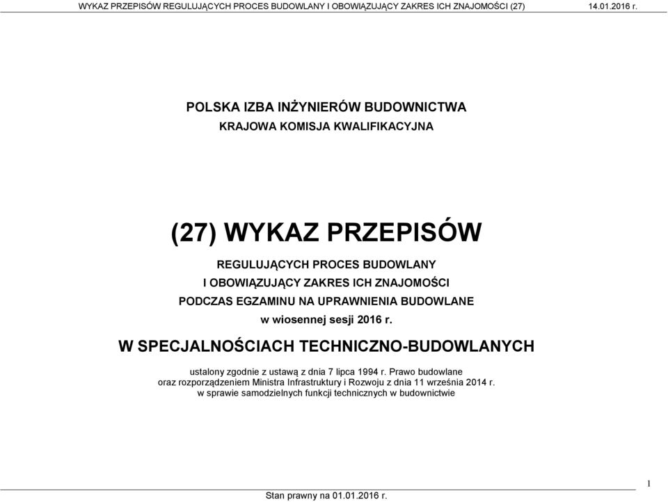 ZNAJOMOŚCI ODCZAS EGZAMINU NA URANIENIA BUDOLANE w wiosennej sesji 2016 r.