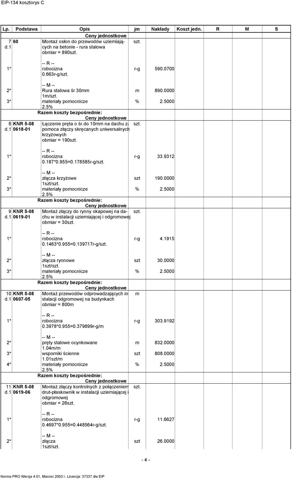 178585r-g/ r-g 590.0700 890.0000 r-g 33.9312 2* złącza krzyŝowe 1szt/ 3* ateriały poocnicze 9 KNR 5-08 d.