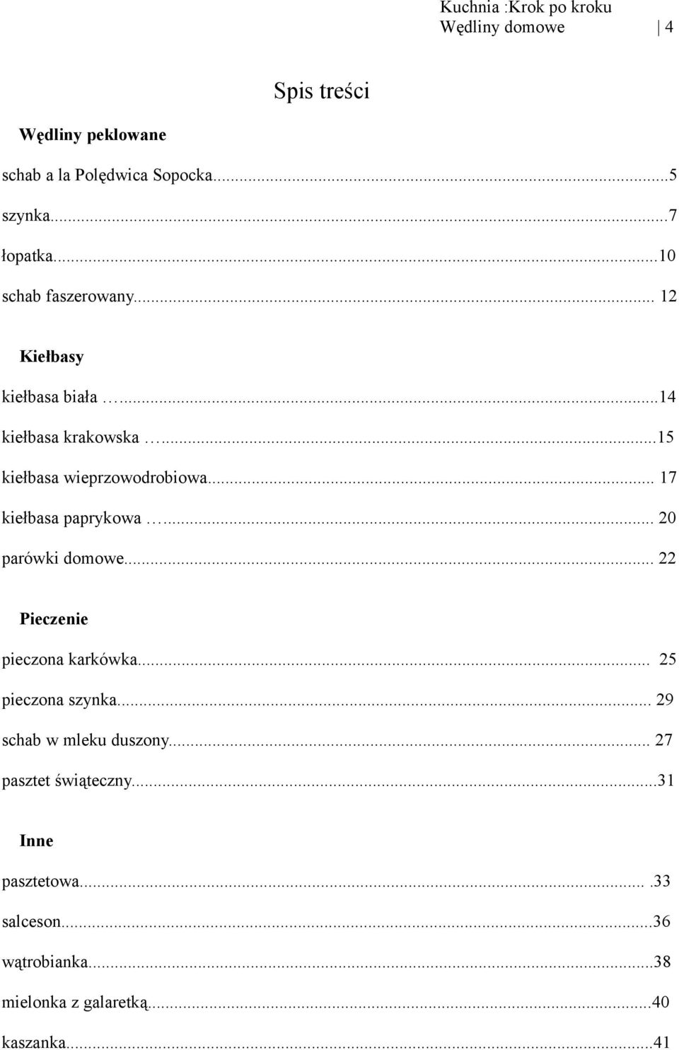 .. 17 kiełbasa paprykowa... 20 parówki domowe... 22 Pieczenie pieczona karkówka... 25 pieczona szynka.