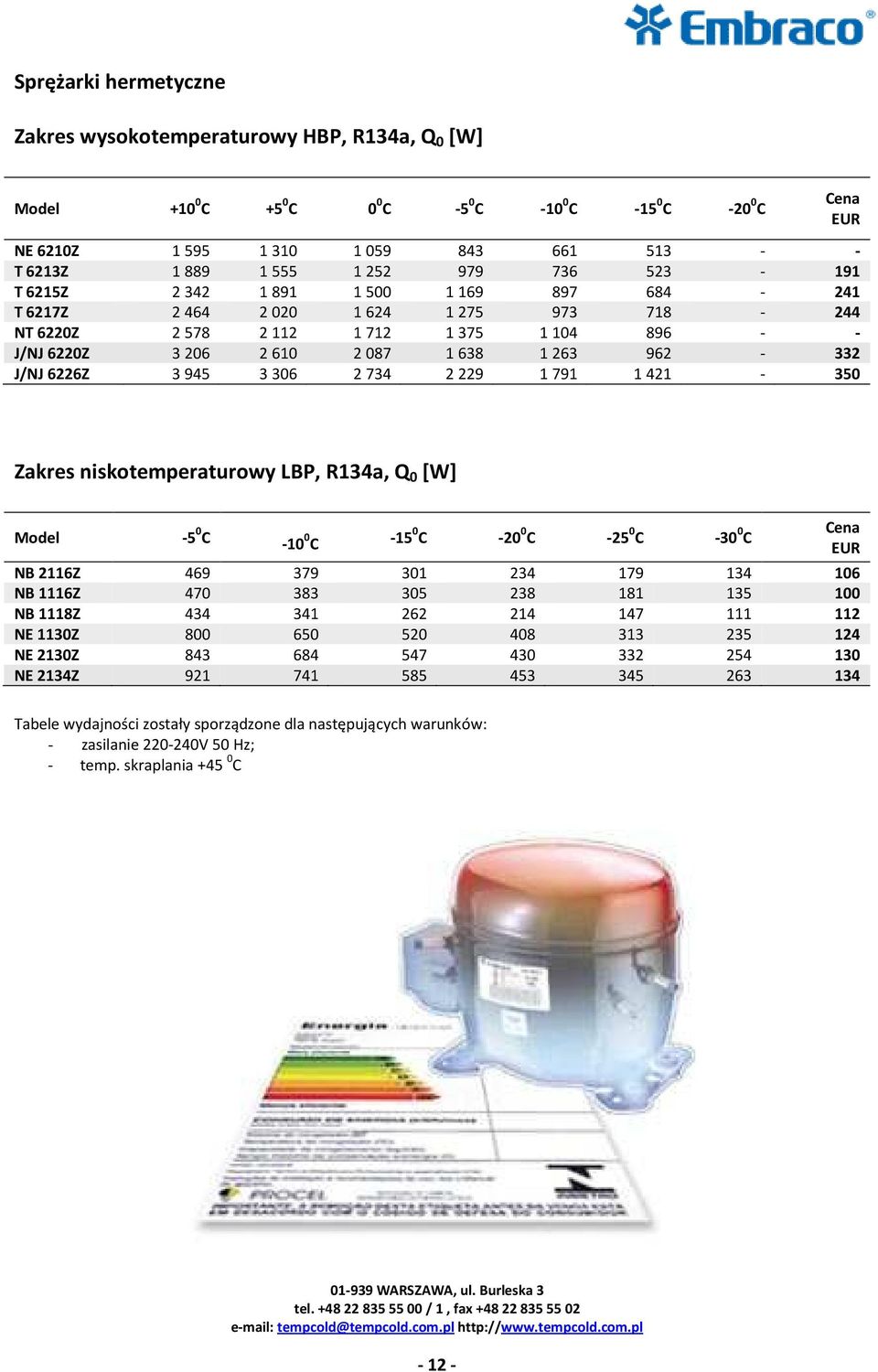 1791 1421-350 Zakres niskotemperaturowy LBP, R134a, Q 0 [W] -5 0 C -10 0 C -15 0 C -20 0 C -25 0 C -30 0 C NB 2116Z 469 379 301 234 179 134 106 NB 1116Z 470 383 305 238 181 135 100 NB 1118Z 434 341