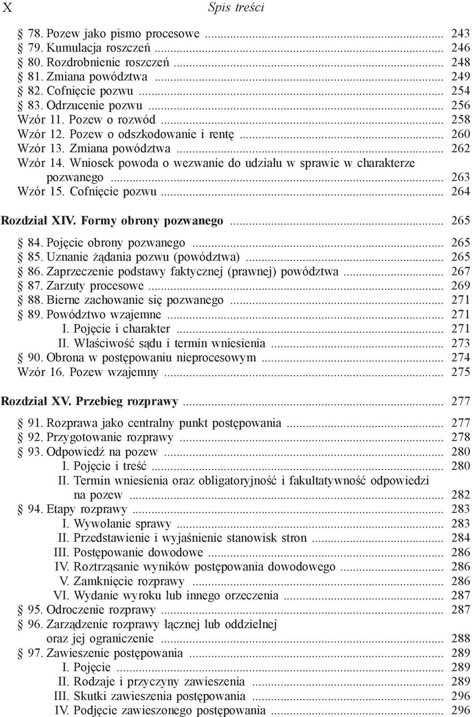 .. 263 Wzór 15. Cofnięcie pozwu... 264 Rozdział XIV. Formy obrony pozwanego... 265 84. Pojęcie obrony pozwanego... 265 85. Uznanie żądania pozwu (powództwa)... 265 86.