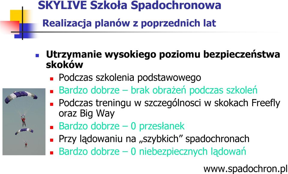 Podczas treningu w szczególnosci w skokach Freefly oraz Big Way Bardzo dobrze 0