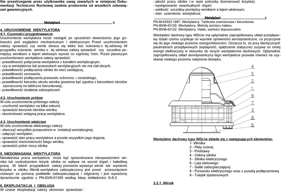 Przed uruchomieniem należy sprawdzić czy wirnik obraca się lekko bez ocierania o lej wlotowy.