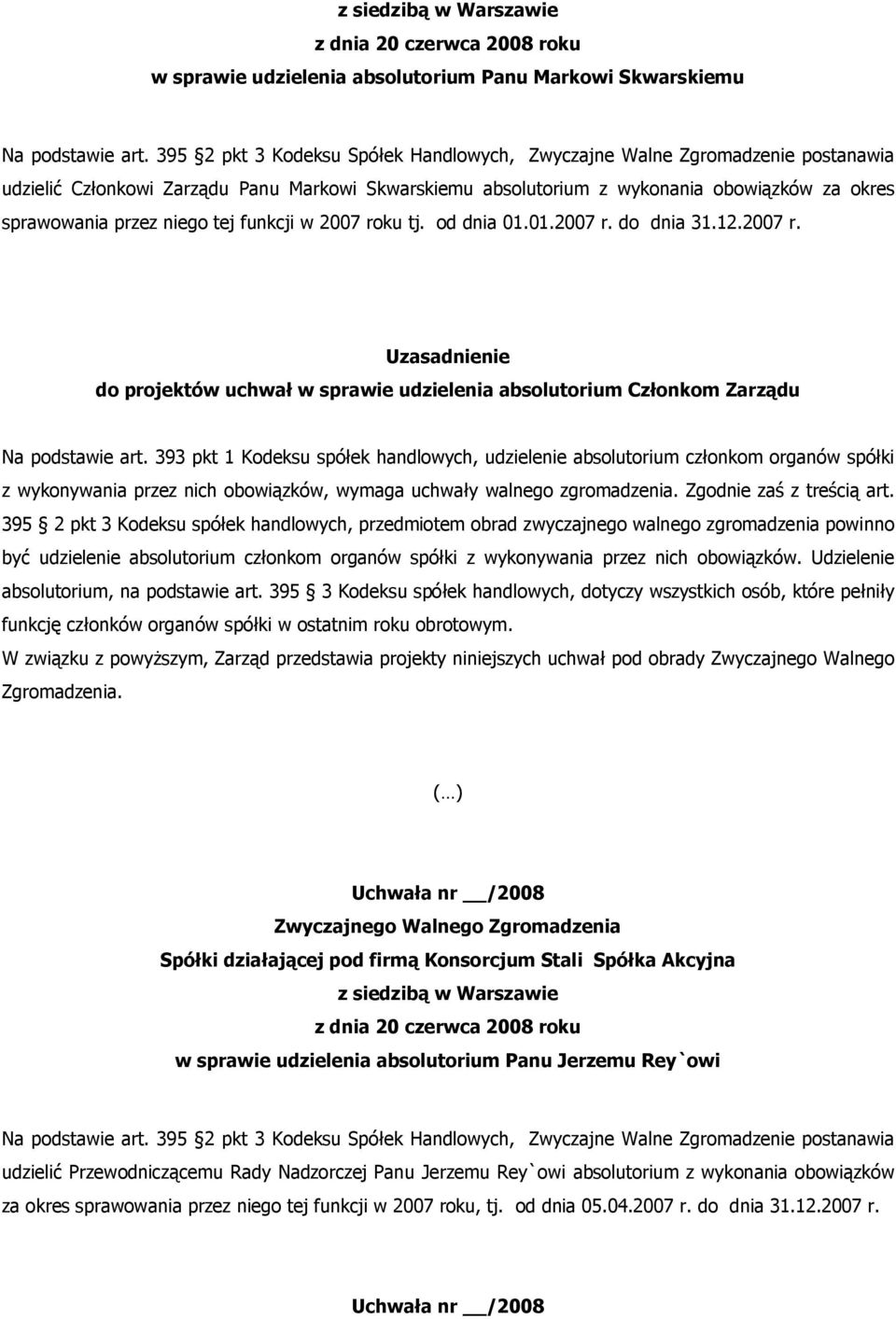 393 pkt 1 Kodeksu spółek handlowych, udzielenie absolutorium członkom organów spółki z wykonywania przez nich obowiązków, wymaga uchwały walnego zgromadzenia. Zgodnie zaś z treścią art.