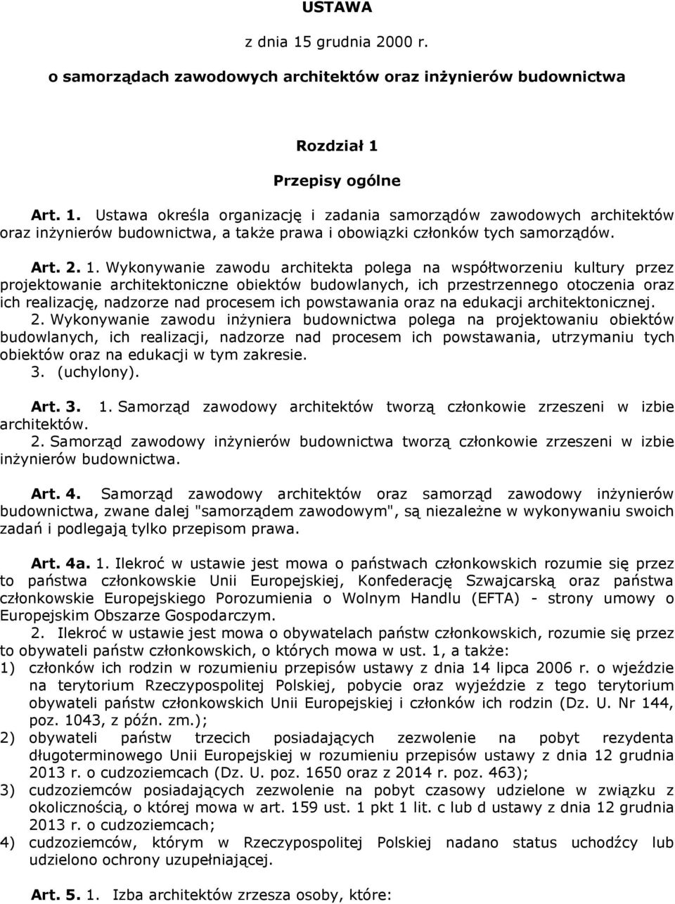 Wykonywanie zawodu architekta polega na współtworzeniu kultury przez projektowanie architektoniczne obiektów budowlanych, ich przestrzennego otoczenia oraz ich realizację, nadzorze nad procesem ich