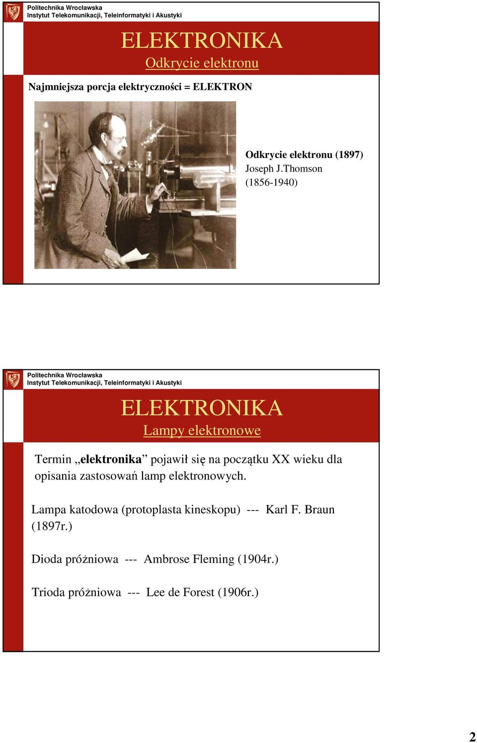 opisania zastosowań lamp elektronowych. Lampa katodowa (protoplasta kineskopu) --- Karl F.