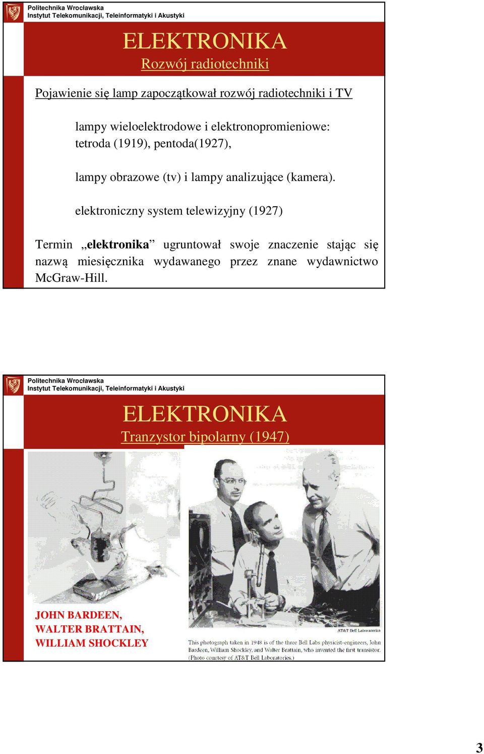 elektroniczny system telewizyjny (1927) Termin elektronika ugruntował swoje znaczenie stając się nazwą