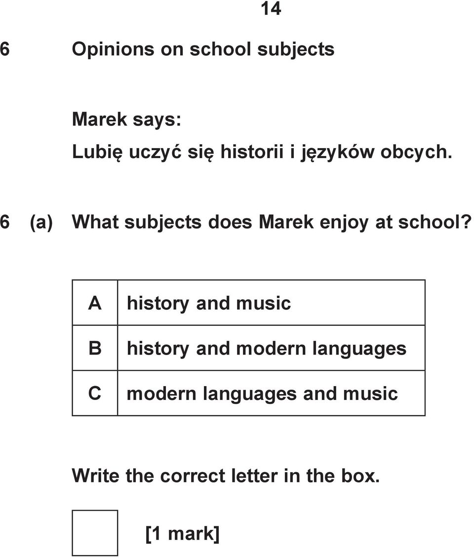 6 (a) What subjects does Marek enjoy at school?