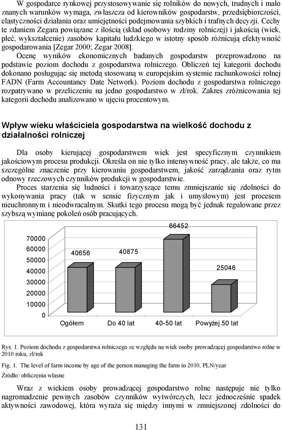 Cechy te zdaniem Zegara powiązane z ilością (skład osobowy rodziny rolniczej) i jakością (wiek, płeć, wykształcenie) zasobów kapitału ludzkiego w istotny sposób różnicują efektywność gospodarowania