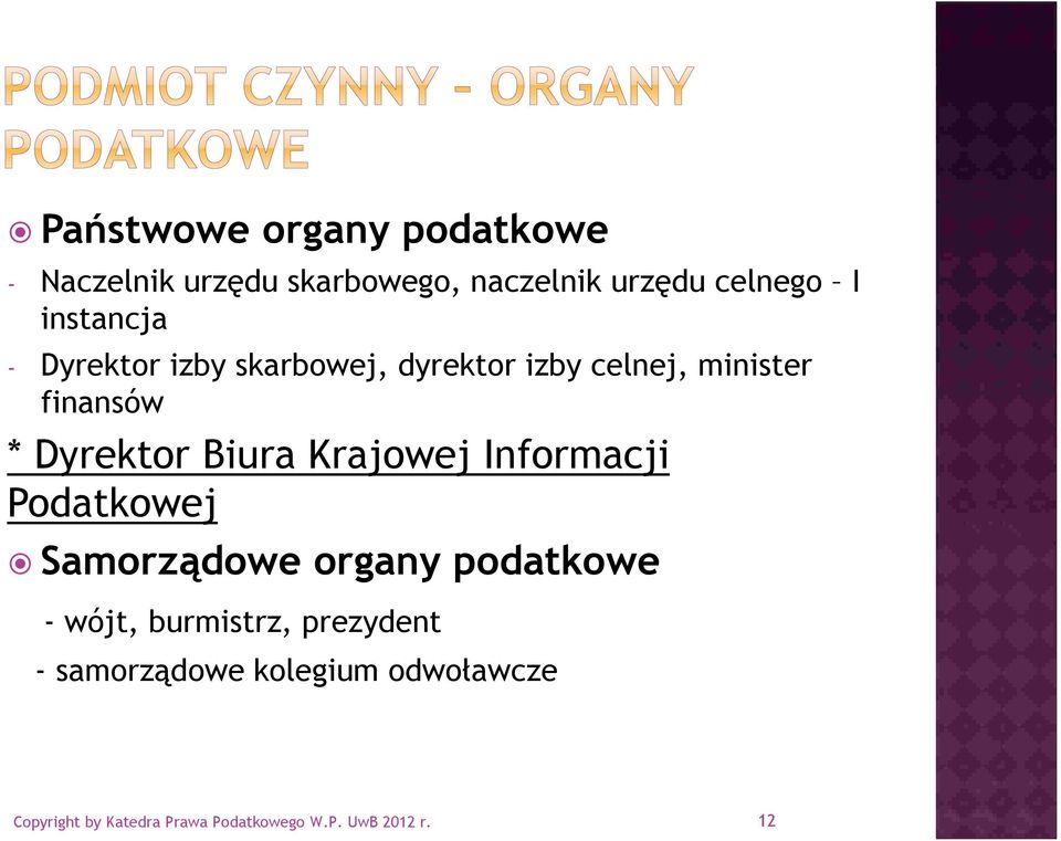 Biura Krajowej Informacji Podatkowej Samorządowe organy podatkowe - wójt, burmistrz,