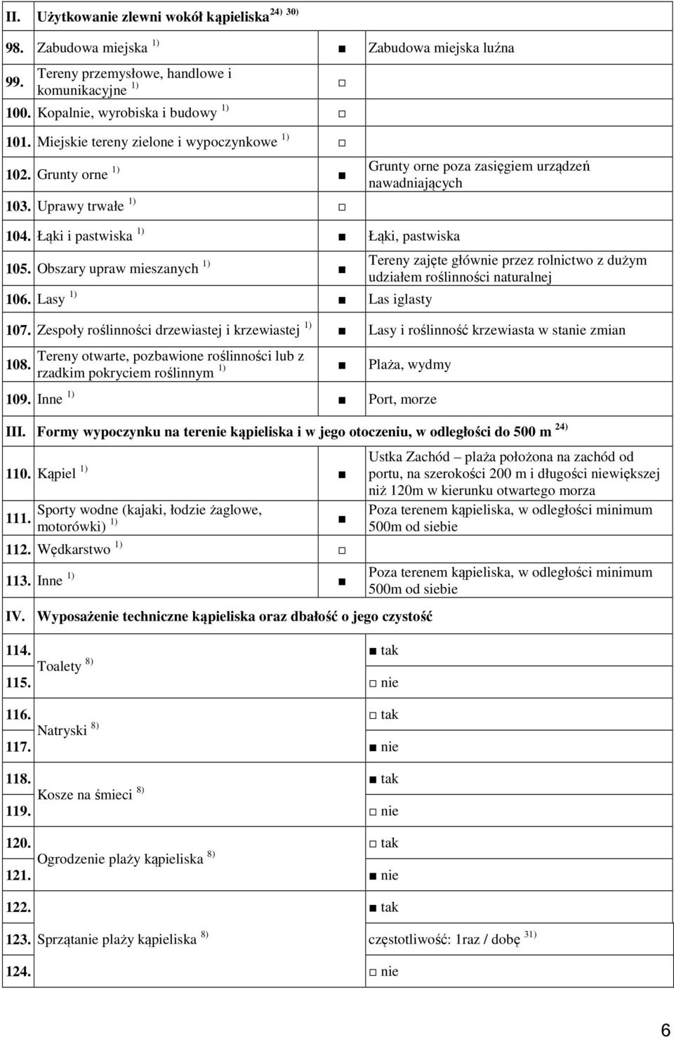 Obszary upraw mieszanych 1) 106. Lasy 1) Las iglasty Tereny zajęte głównie przez rolnictwo z dużym udziałem roślinności naturalnej 107.