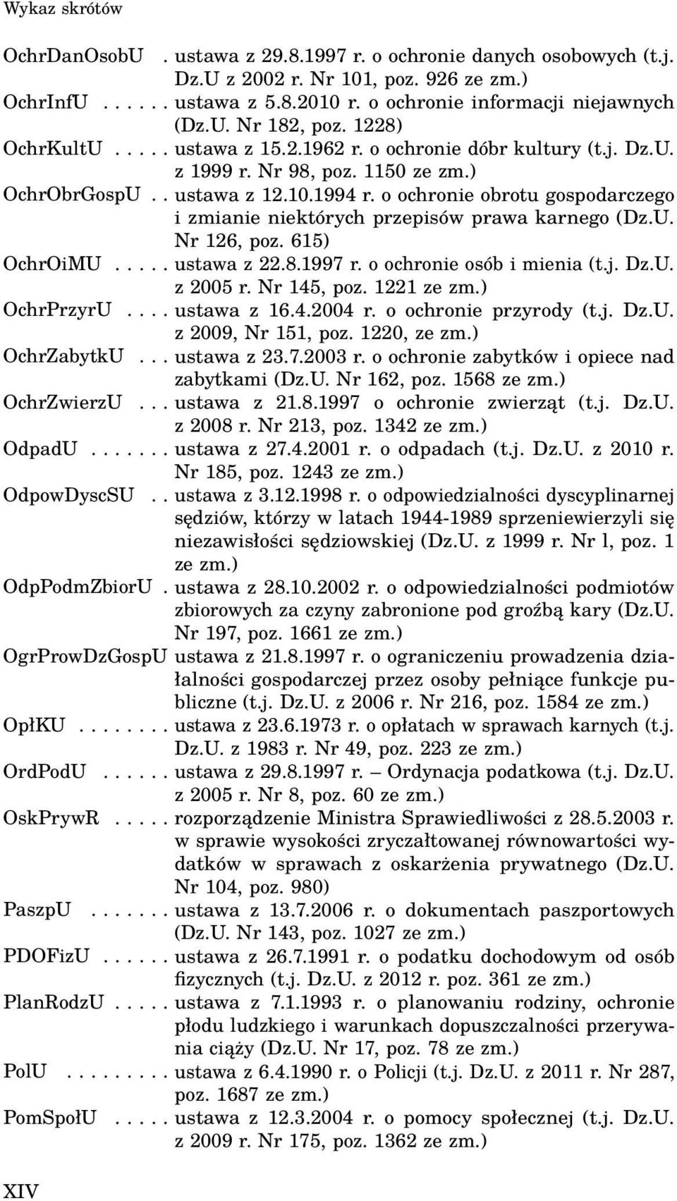 o ochronie obrotu gospodarczego i zmianie niektórych przepisów prawa karnego (Dz.U. Nr 126, poz. 615) OchrOiMU..... ustawa z 22.8.1997 r. o ochronie osób i mienia (t.j. Dz.U. z 2005 r. Nr 145, poz.