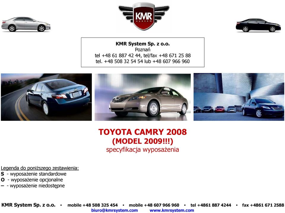 +48 508 32 54 54 lub +48 607 966 960 TOYOTA CAMRY 2008 (MODEL 2009!