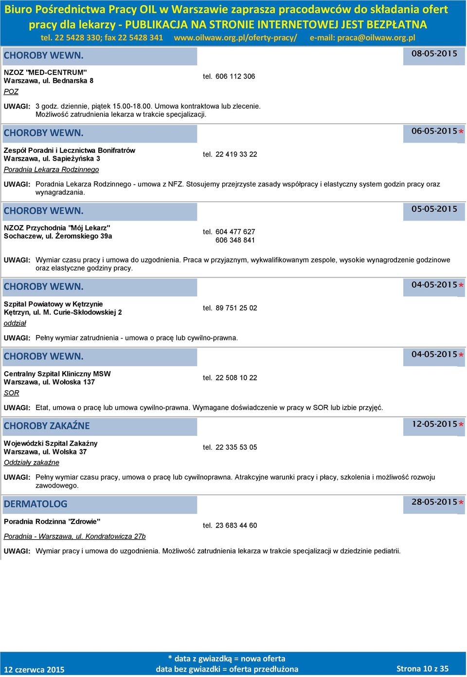 Stosujemy przejrzyste zasady współpracy i elastyczny system godzin pracy oraz wynagradzania. 05-05-2015 NZOZ Przychodnia "Mój Lekarz" Sochaczew, ul. Żeromskiego 39a tel.