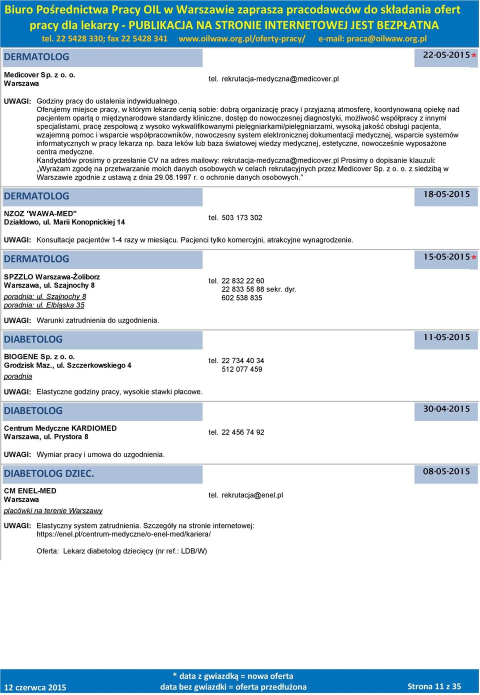 nowoczesnej diagnostyki, możliwość współpracy z innymi specjalistami, pracę zespołową z wysoko wykwalifikowanymi pielęgniarkami/pielęgniarzami, wysoką jakość obsługi pacjenta, wzajemną pomoc i