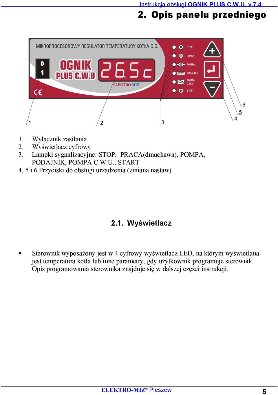 , START 4, 5 i 6 Przyciski do obsługi urządzenia (zmiana nastaw) 2.1.