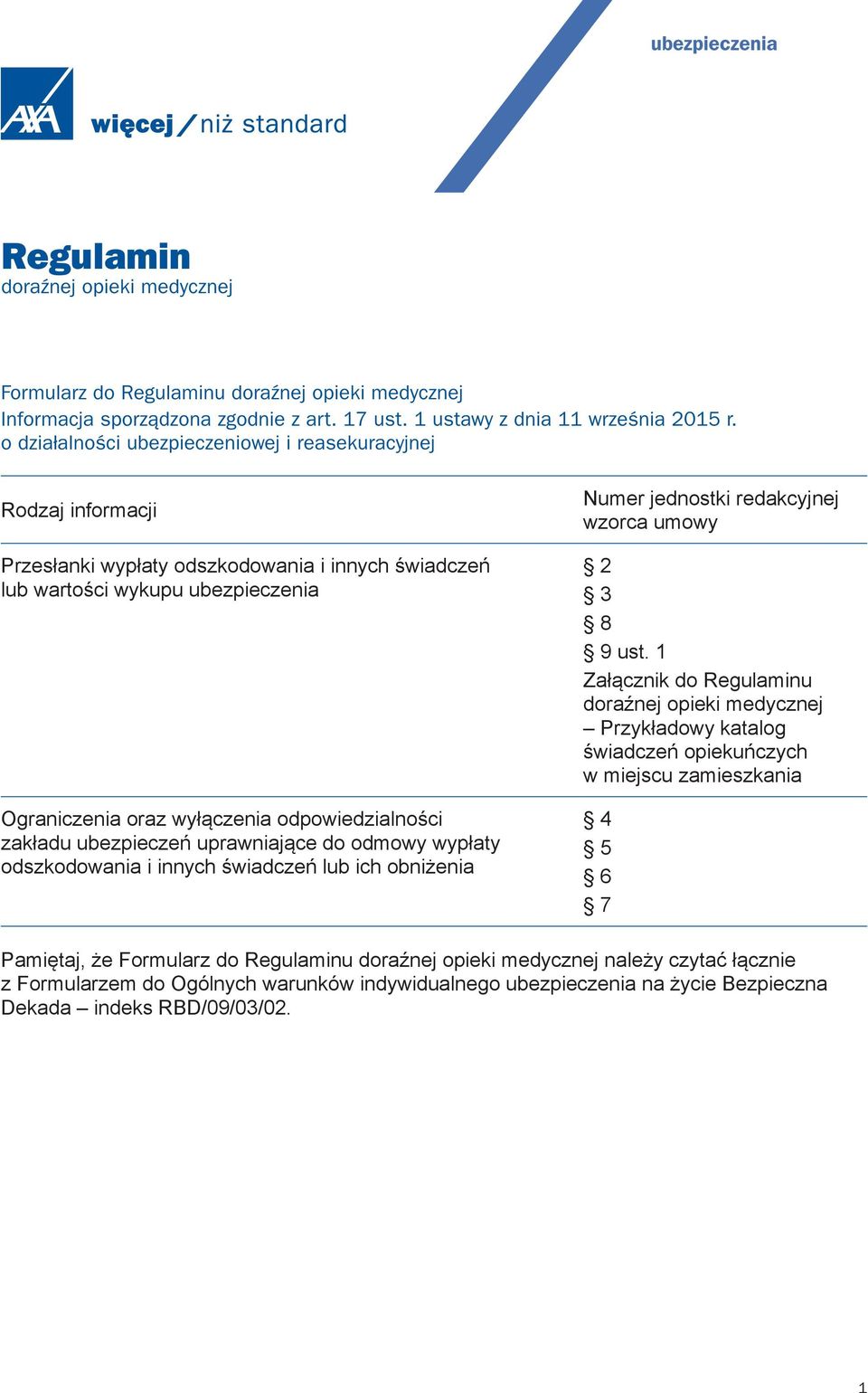 odpowiedzialności zakładu ubezpieczeń uprawniające do odmowy wypłaty odszkodowania i innych świadczeń lub ich obniżenia Numer jednostki redakcyjnej wzorca umowy 2 3 8 9 ust.