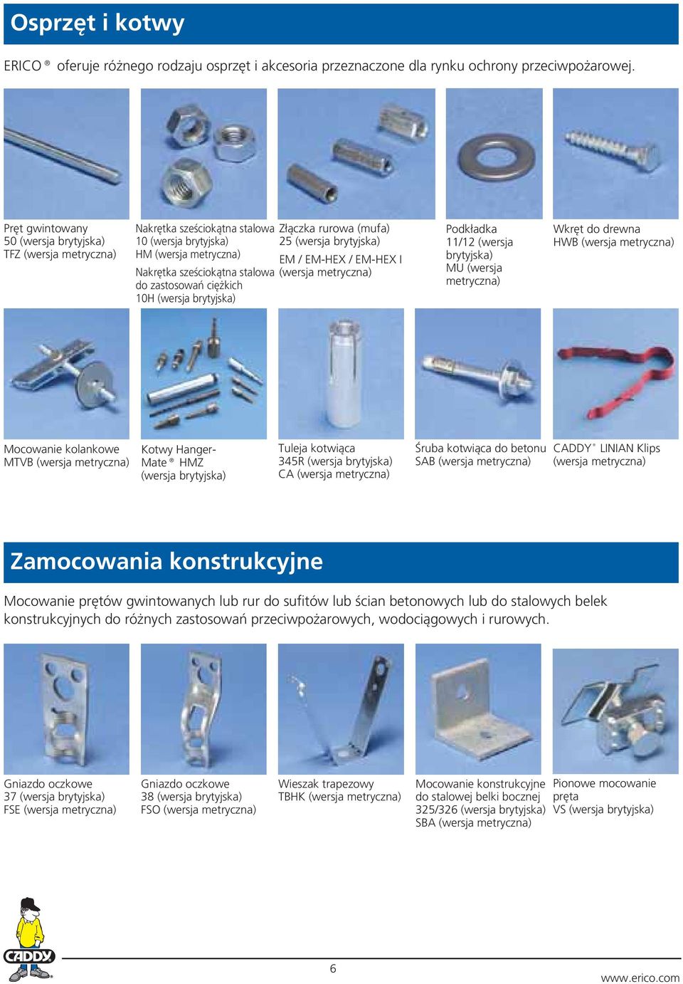 rurowa (mufa) 25 (wersja brytyjska) EM / EM-HEX / EM-HEX I (wersja Podkładka 11/12 (wersja brytyjska) MU (wersja Wkręt do drewna HWB (wersja Mocowanie kolankowe MTVB (wersja Kotwy Hanger- Mate HMZ