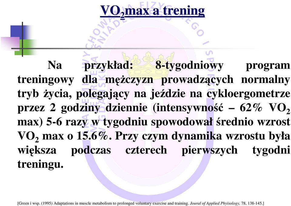 max o 15.6%. Przy czym dynamika wzrostu była większa podczas czterech pierwszych tygodni treningu. [Green i wsp.