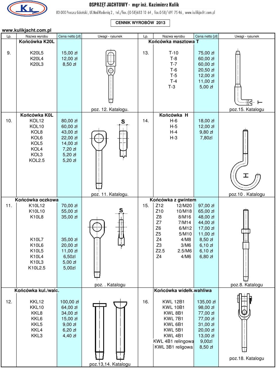 5 5,20 zł poz.15. Katalogu poz. 11. Katalogu. Końcówka oczkowa Końcówka z gwintem 11. K10L12 70,00 zł 15.