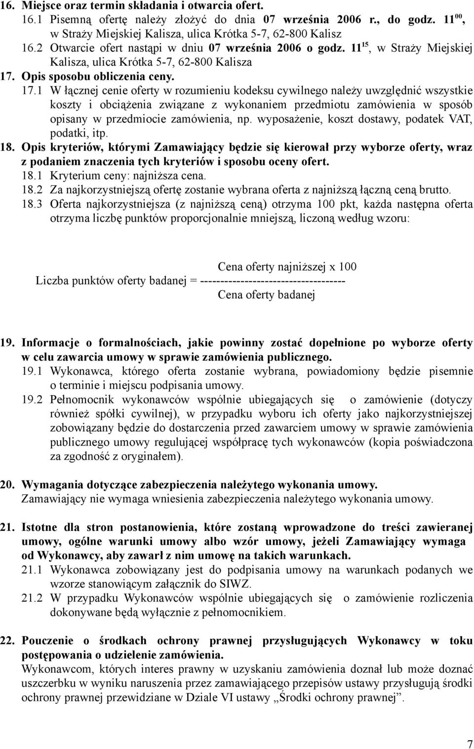 Opis sposobu obliczenia ceny. 17.