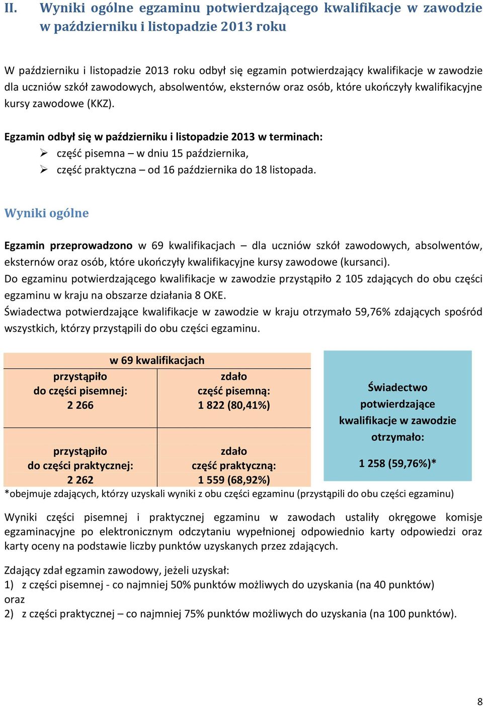 Egzamin odbył się w październiku i listopadzie 2013 w terminach: pisemna w dniu 15 października, praktyczna od 16 października do 18 listopada.