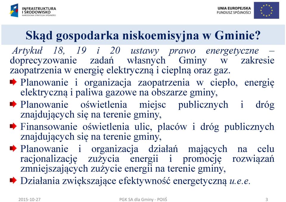 Planowanie i organizacja zaopatrzenia w ciepło, energię elektryczną i paliwa gazowe na obszarze gminy, Planowanie oświetlenia miejsc publicznych i dróg znajdujących się