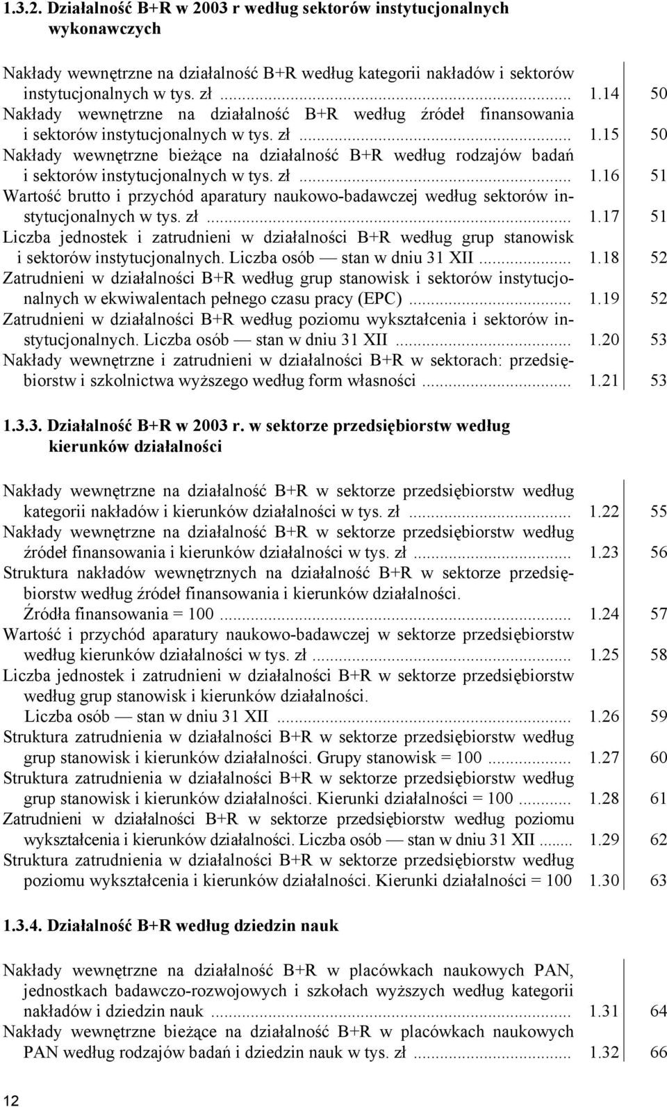 15 50 Nakłady wewnętrzne bieżące na działalność B+R według rodzajów badań i sektorów instytucjonalnych w tys. zł... 1.